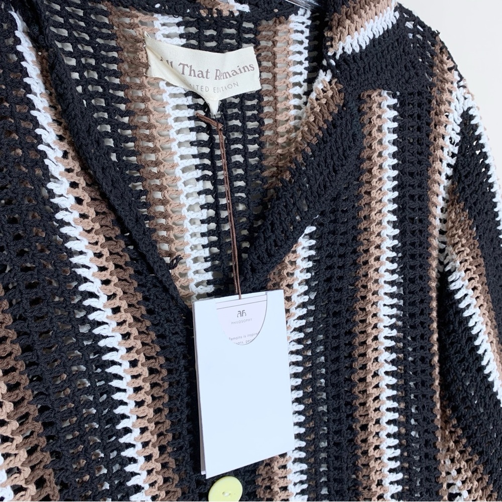 NEW All That Remains Colby Crochet Shirt (Sz US 4) Striped Black Brown White - Picture 12 of 14